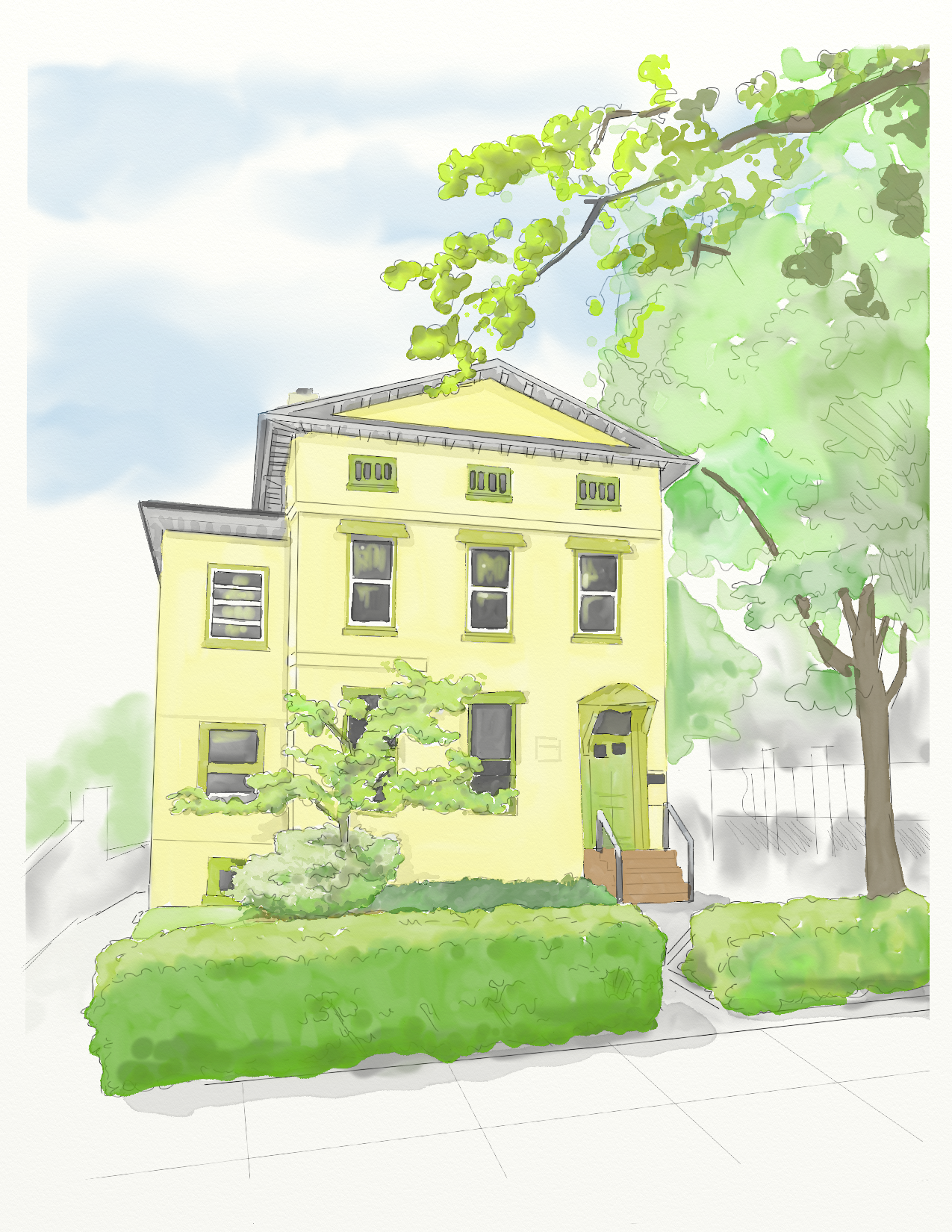 watercolor of exterior of GIC